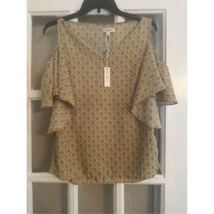 Max studio gold floral cold shoulder blouse size small